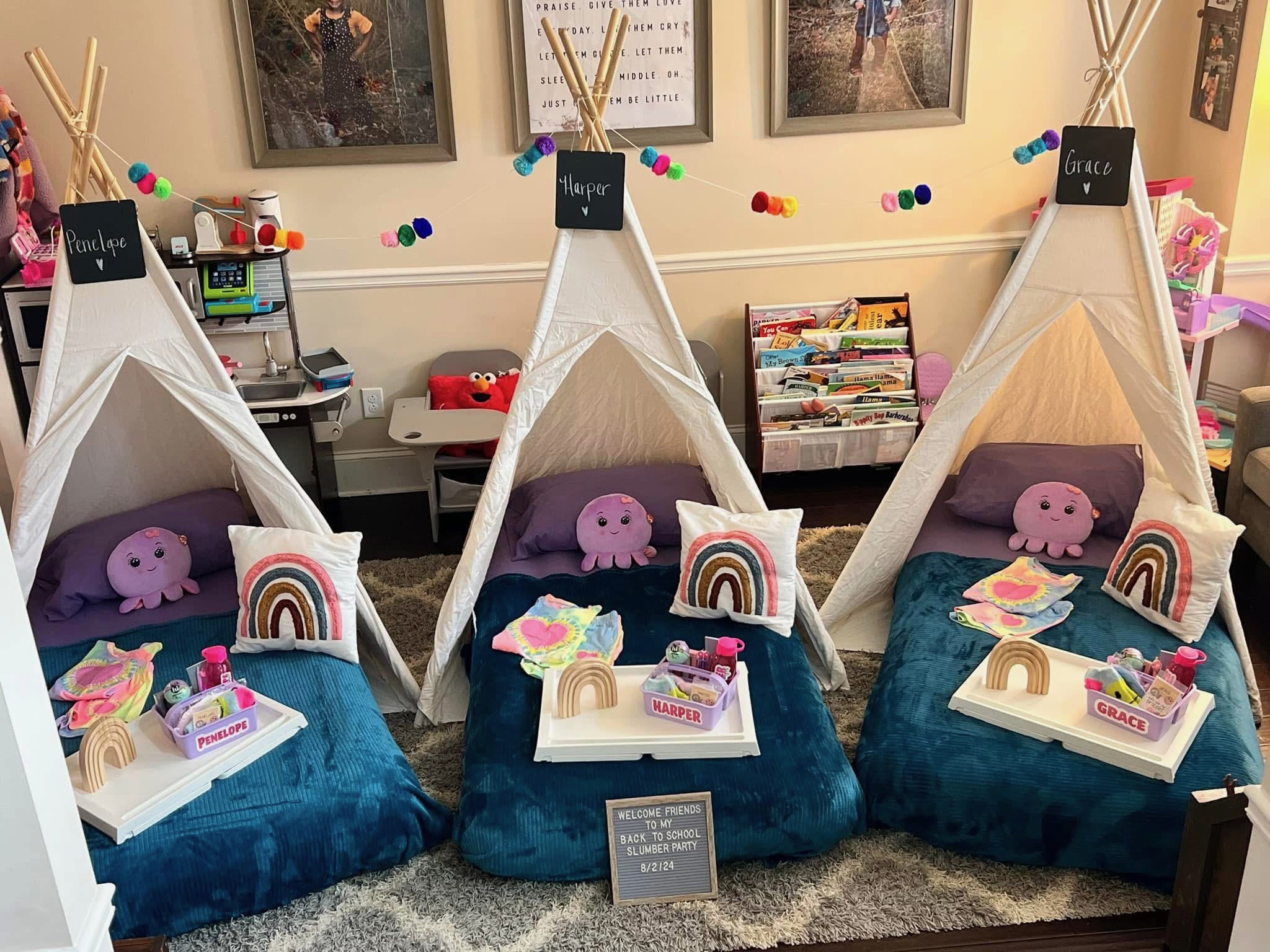 Whimsical teepee sleepover setup IMG 5818